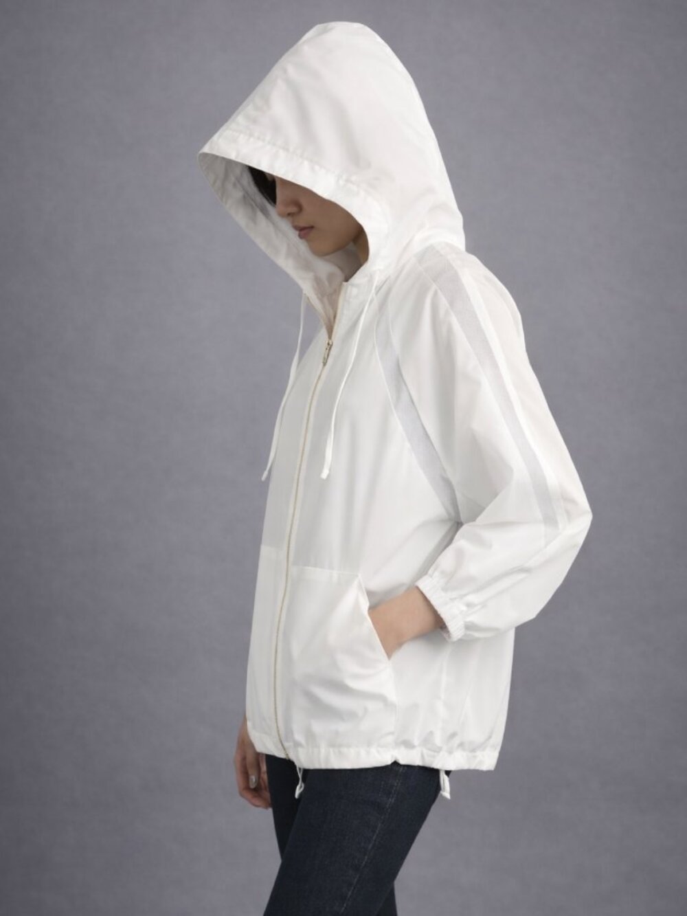 White Lightweight Windbreaker Jacket • Dolman Boxy Oversized • Size M - Picture 2 of 15
